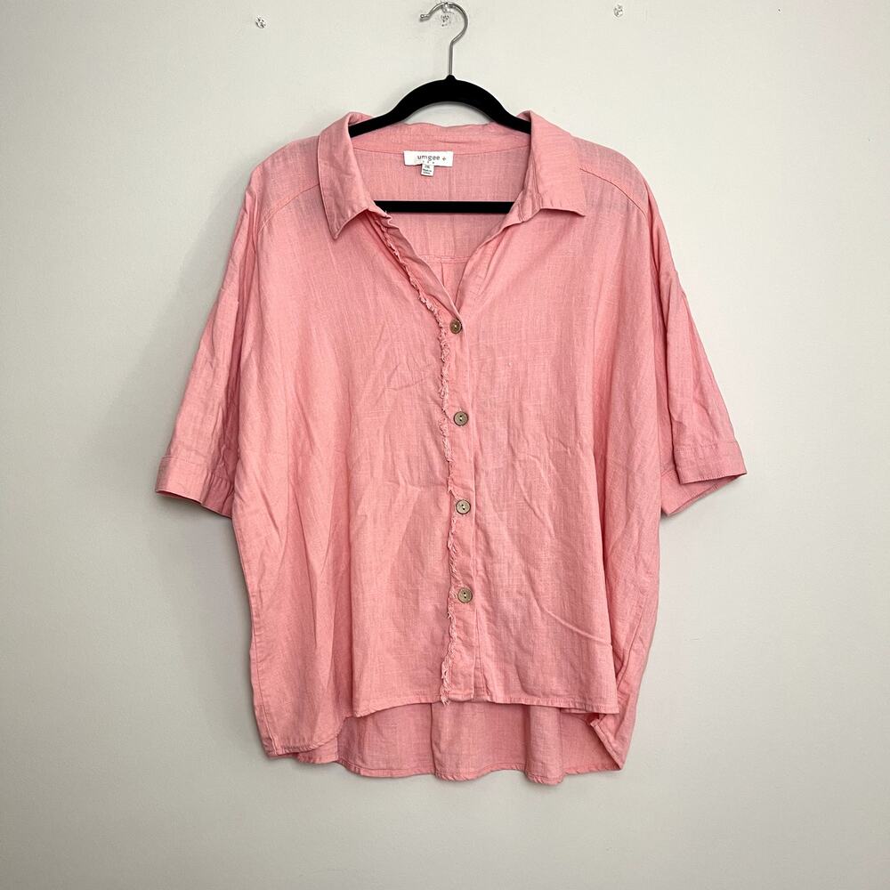 Umgee + Pink Button‎ Collared Linen Lagenlook Boho Beach Button Up Top Sz 2XL